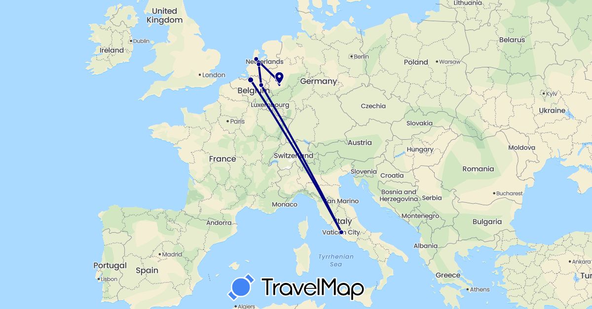 TravelMap itinerary: driving in Belgium, Germany, Italy, Netherlands (Europe)
